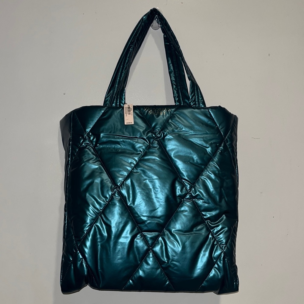 Victoria secret turquoise puffer tote bag